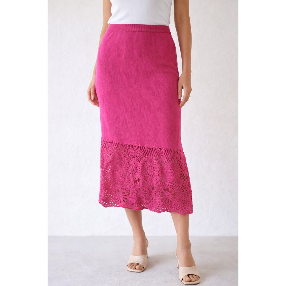 House of Harlow Crochet Trim Midi Skirt Pink Medium